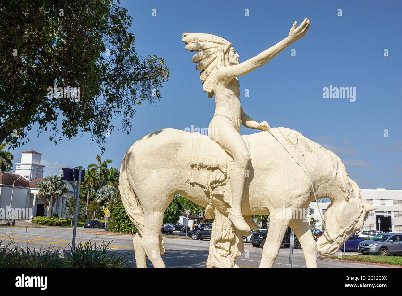 Miami Beach Florida, Great Spirit Statue Indianer Ureinwohner Pferd Pferde 1924 Bildhauer Ettore Pellegata, Besucher Reise Reise Tour Tourist Tour Stockfoto