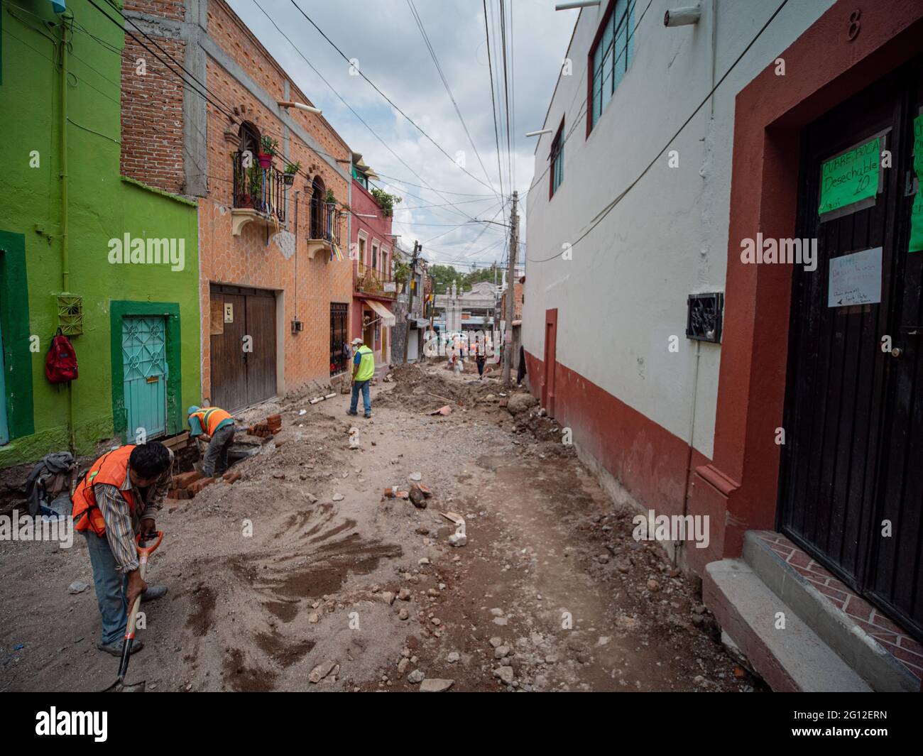 Die mexikanische Straße wird gerade renoviert Stockfoto