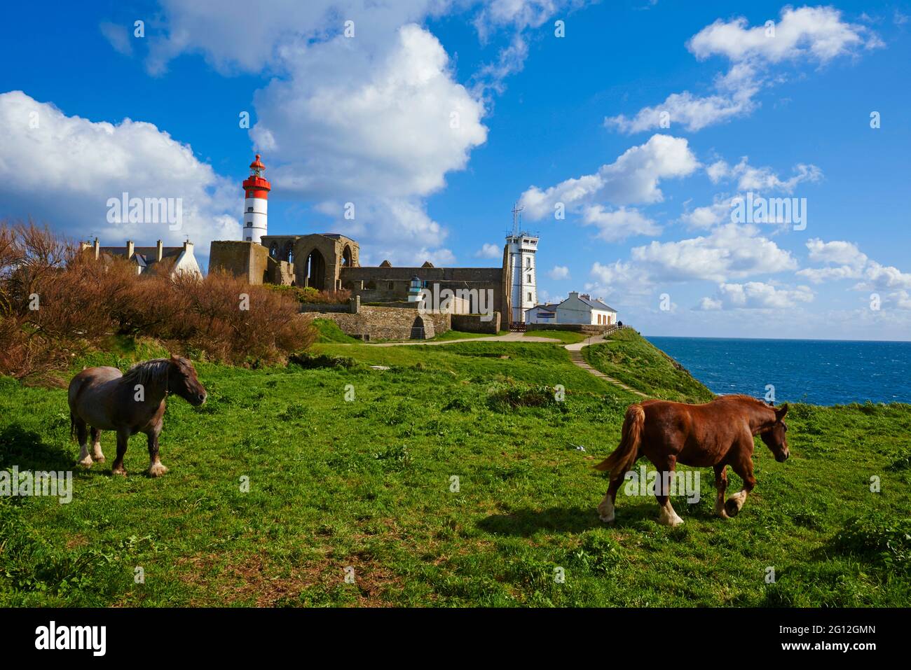 Frankreich, Briitany, Finistere, Plougonvelin, Leuchtturm an der Pointe Saint Mathieu Stockfoto