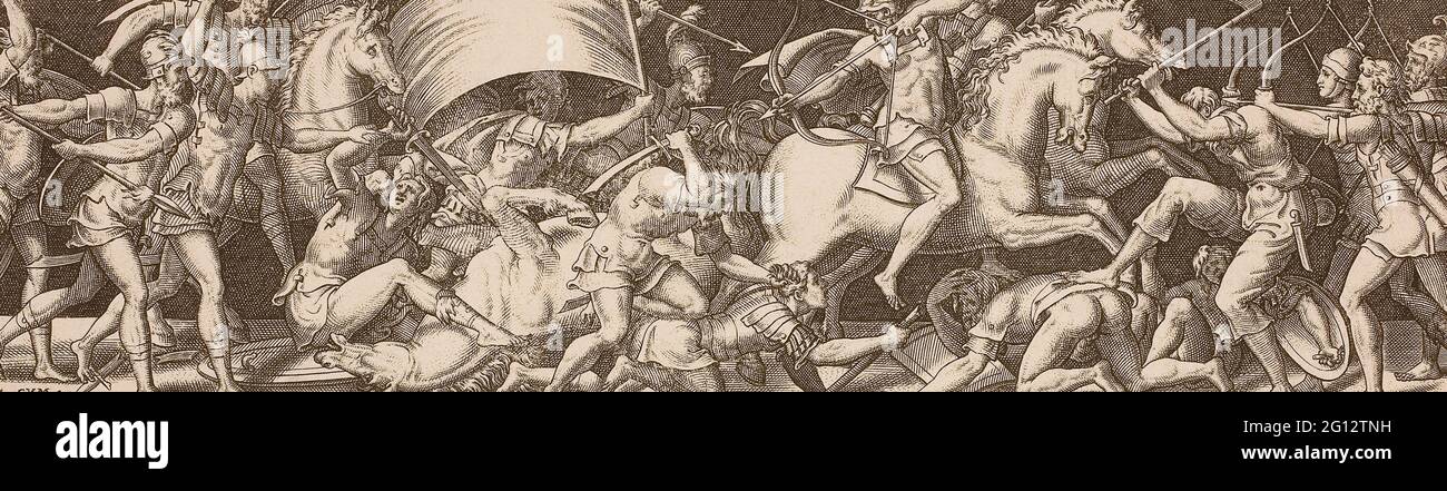 tienne Delaune. Schlacht von Kavaliers und Infanteristen - 1550/1572 - Etienne Delaune Französisch, c. 1519-1583. Gravur auf Papier. 1528 - 1583. Frankreich. Stockfoto