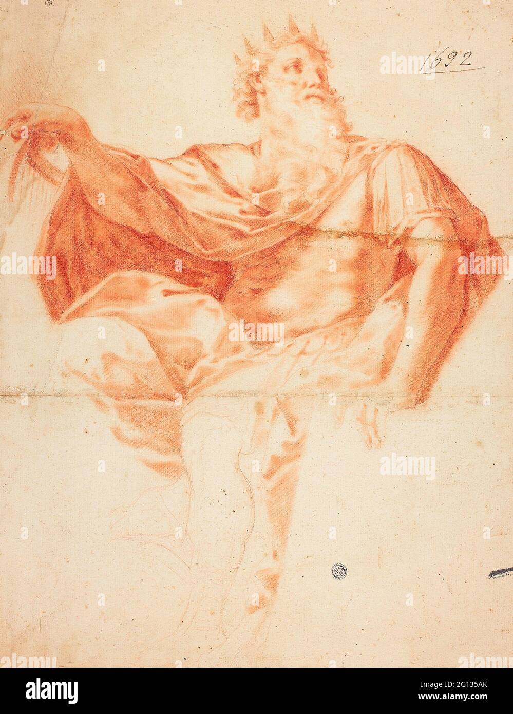 Autor: Guido Reni. Studie für König David, mit Harfe und Psalmbuch - nach 1621 - nach Guido Reni Itarian, 1575-1642. Rote Kreide, mit Stumpfen, auf Stockfoto