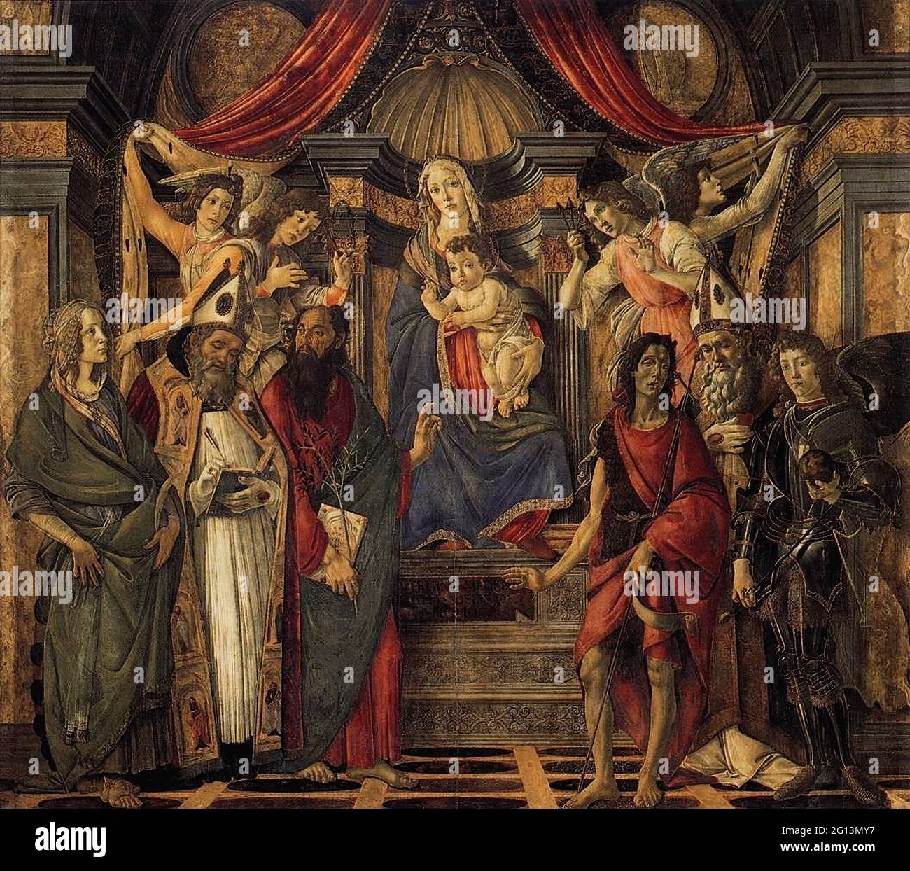 Sandro Botticelli - Jungfrau Kind Vier Engel Sechs Heilige 1488 Stockfoto