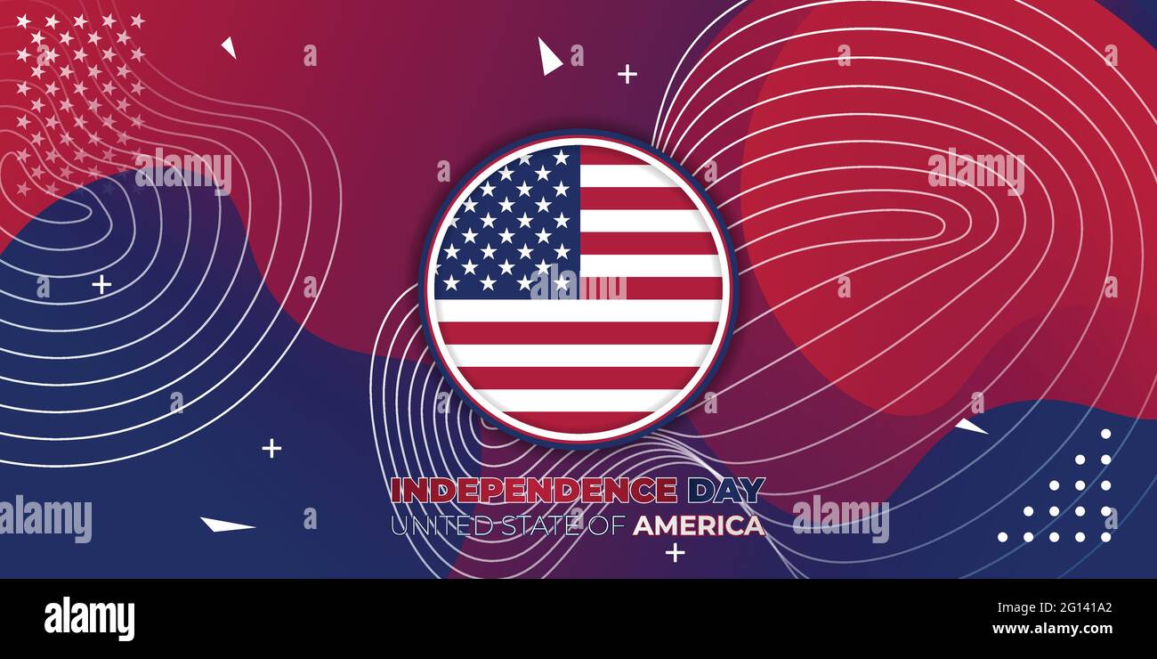 Glücklicher Unabhängigkeitstag für den Vereinigten Staat Amerika mit rotem und blauem abstraktem Hintergrund. Gute Vorlage für U.S.A Independence Day Design. Stock Vektor