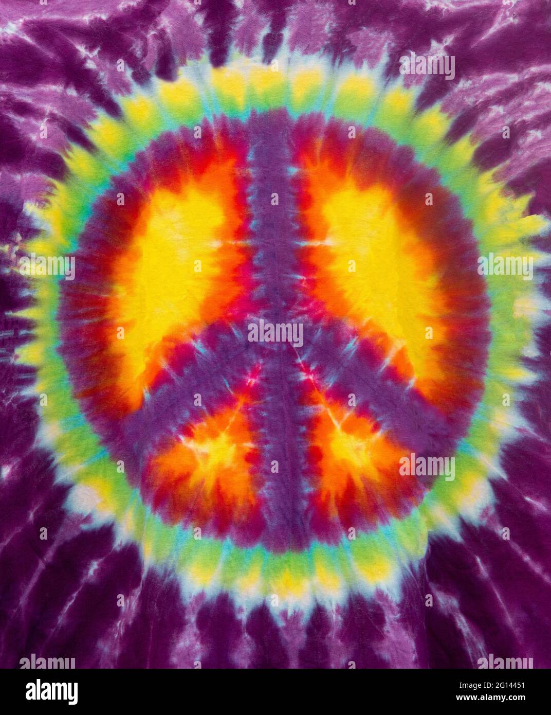 Farbenfrohes Hippie-Psychedelik-Peace-Tie-Färbendesign. Stockfoto