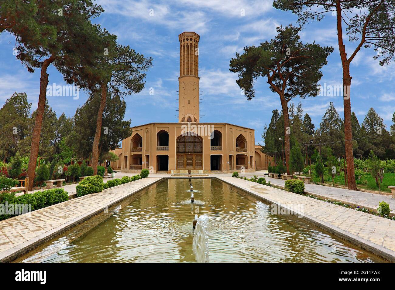 Windfang-Gebäude in Dowlatabad Garden in der Altstadt Yazd, Iran Stockfoto