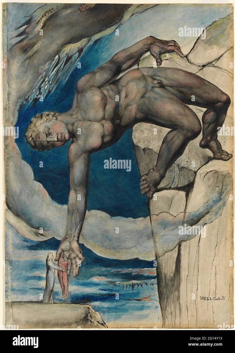 William Blake - Antaeus absetzen Dante und Vergil in den letzten Kreis der Hölle Stockfoto