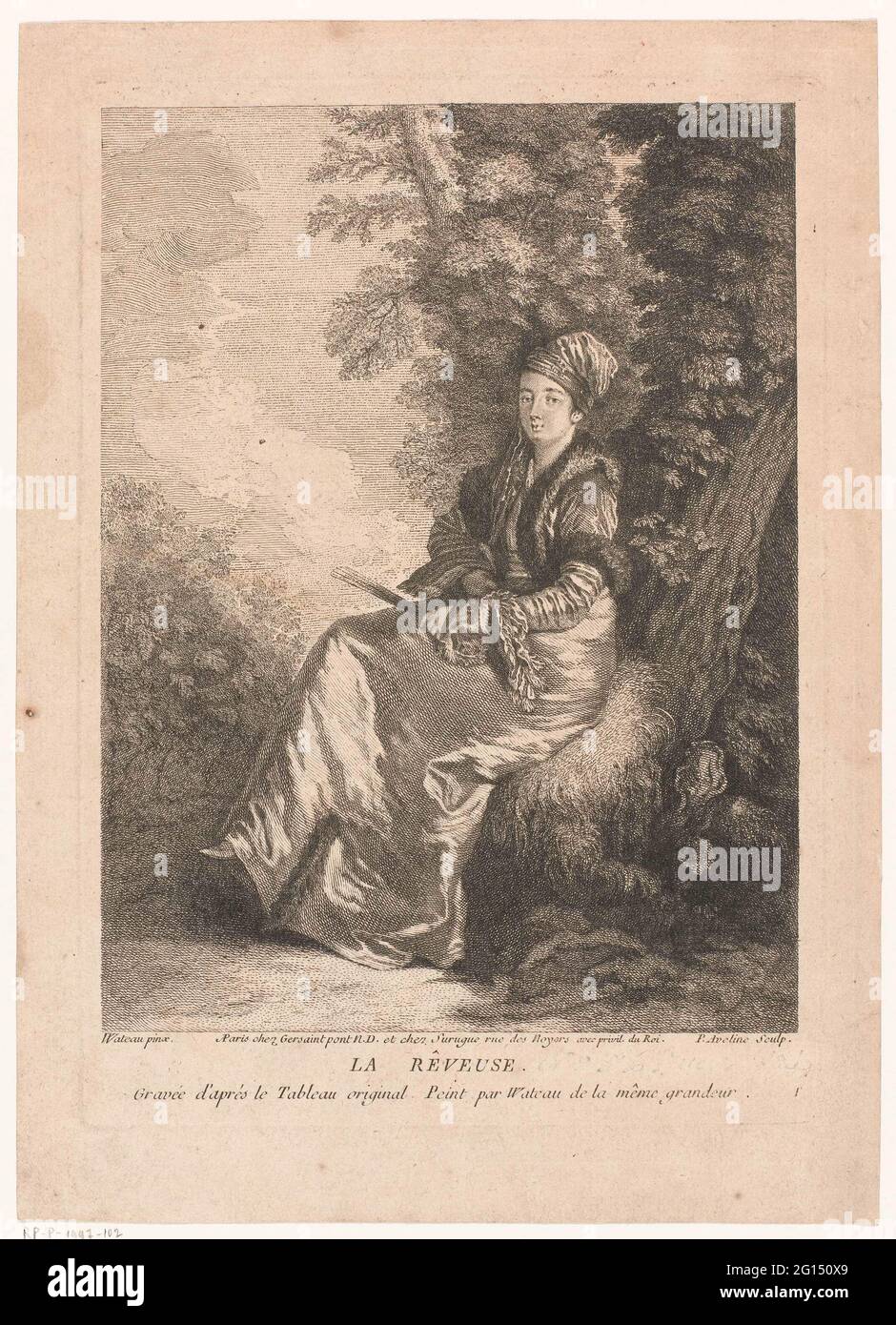 Porträt einer verträumten Frau mit Laufrad; La Rêveuse. Stockfoto