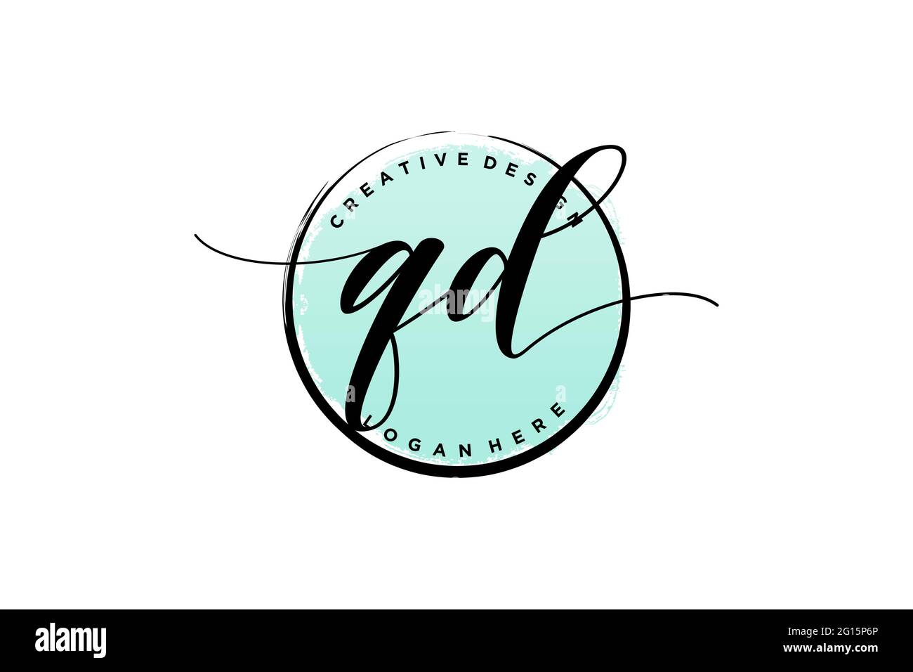 QD-Handschrift-Logo mit Kreis Vorlage Vektor Signatur, Hochzeit, Mode, Blumen und botanische mit kreativen Vorlage. Stock Vektor
