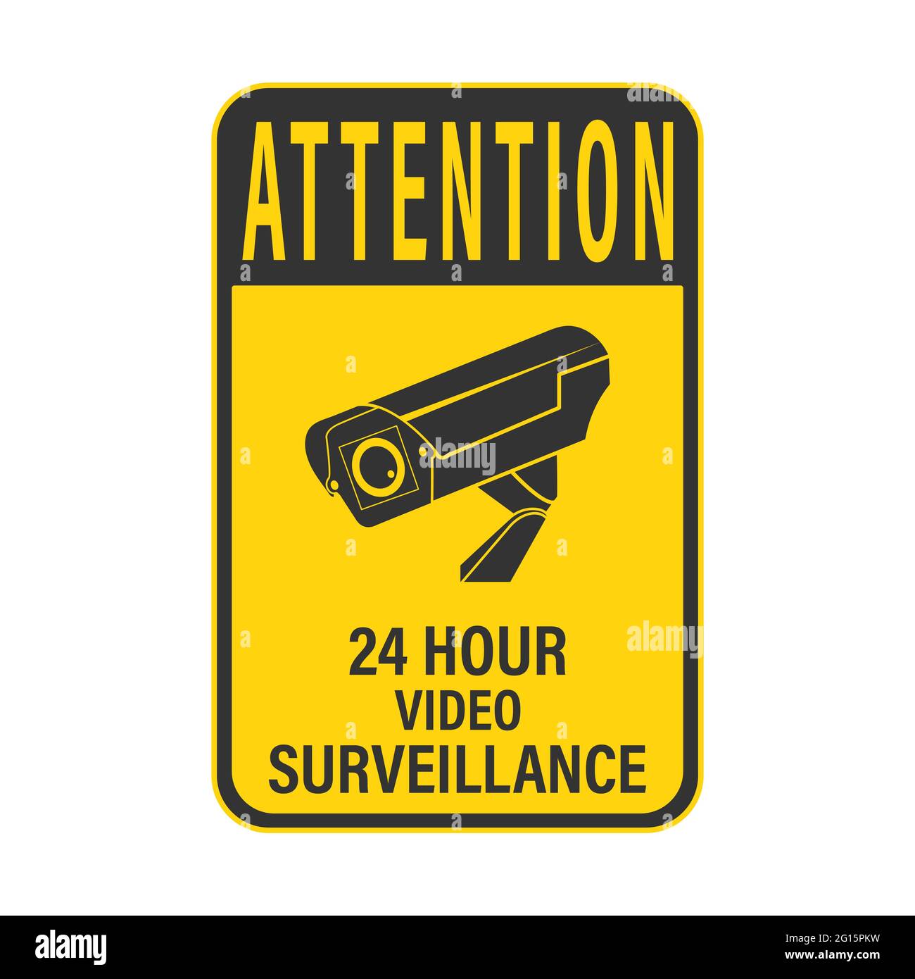 WARNUNG 24-Stunden-Videoüberwachung. WARNUNG 24-Stunden-Videoüberwachung. Ein Schild, ein Schild oder ein Aufkleber mit einer Warnung vor einem rund-um-die-Uhr-Video-Surveillanc Stock Vektor
