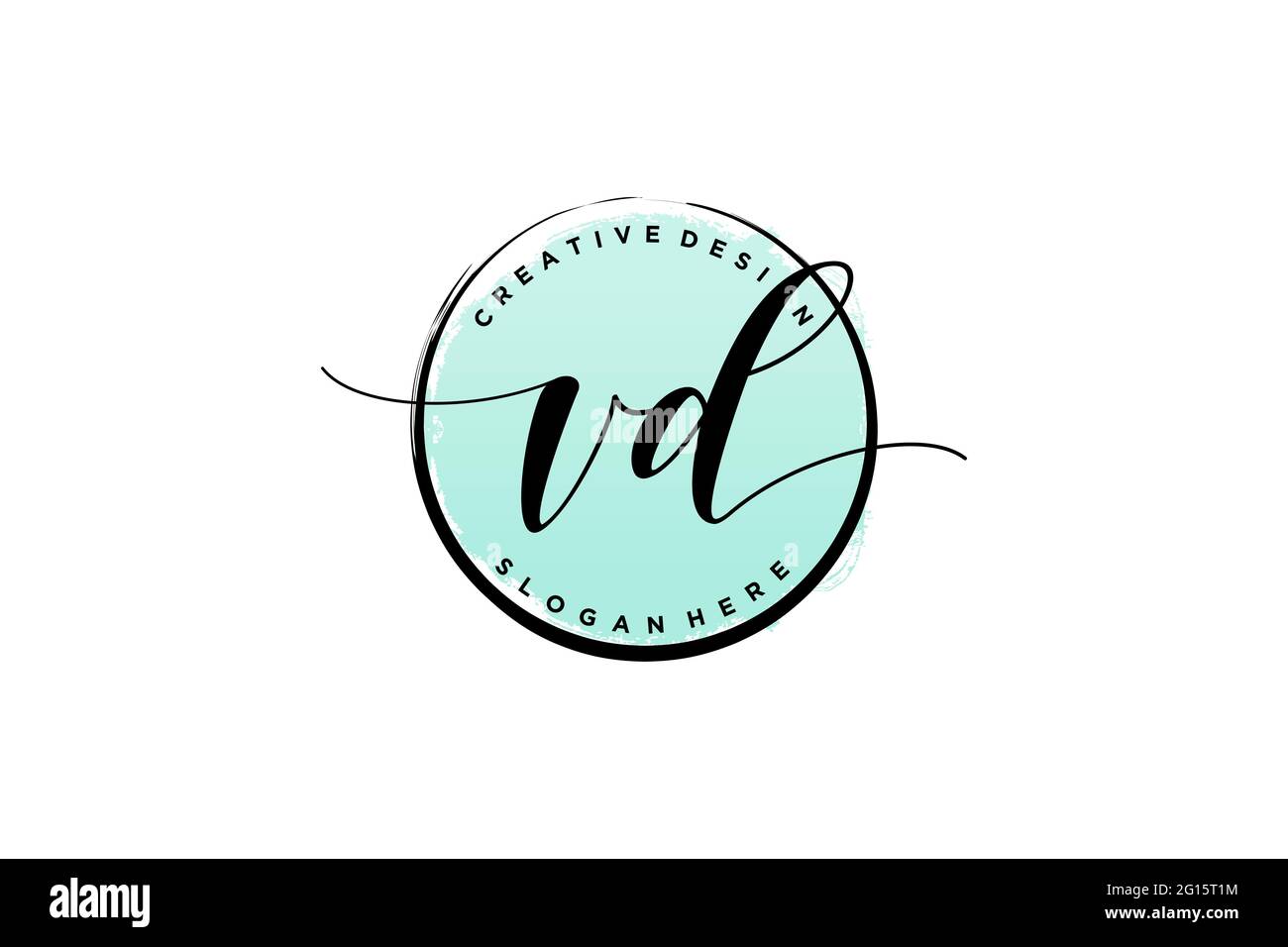 VD Handschrift Logo mit Kreis Vorlage Vektor Signatur, Hochzeit, Mode, Blumen und botanische mit kreativen Vorlage. Stock Vektor