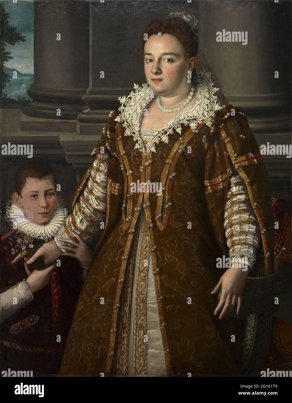 Agnolo Bronzino - Porträt der Großherzogin Bianca Capello De Medici mit ihrem Sohn Stockfoto