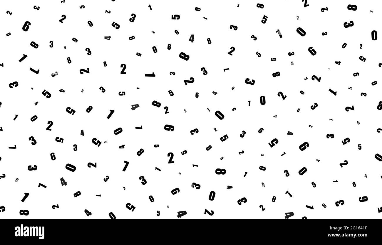 Nahtloser weißer Hintergrund mit schwarzen Zahlen. Unterschiedliche Nummern. Für Hintergrund oder Textur verwenden Stockfoto