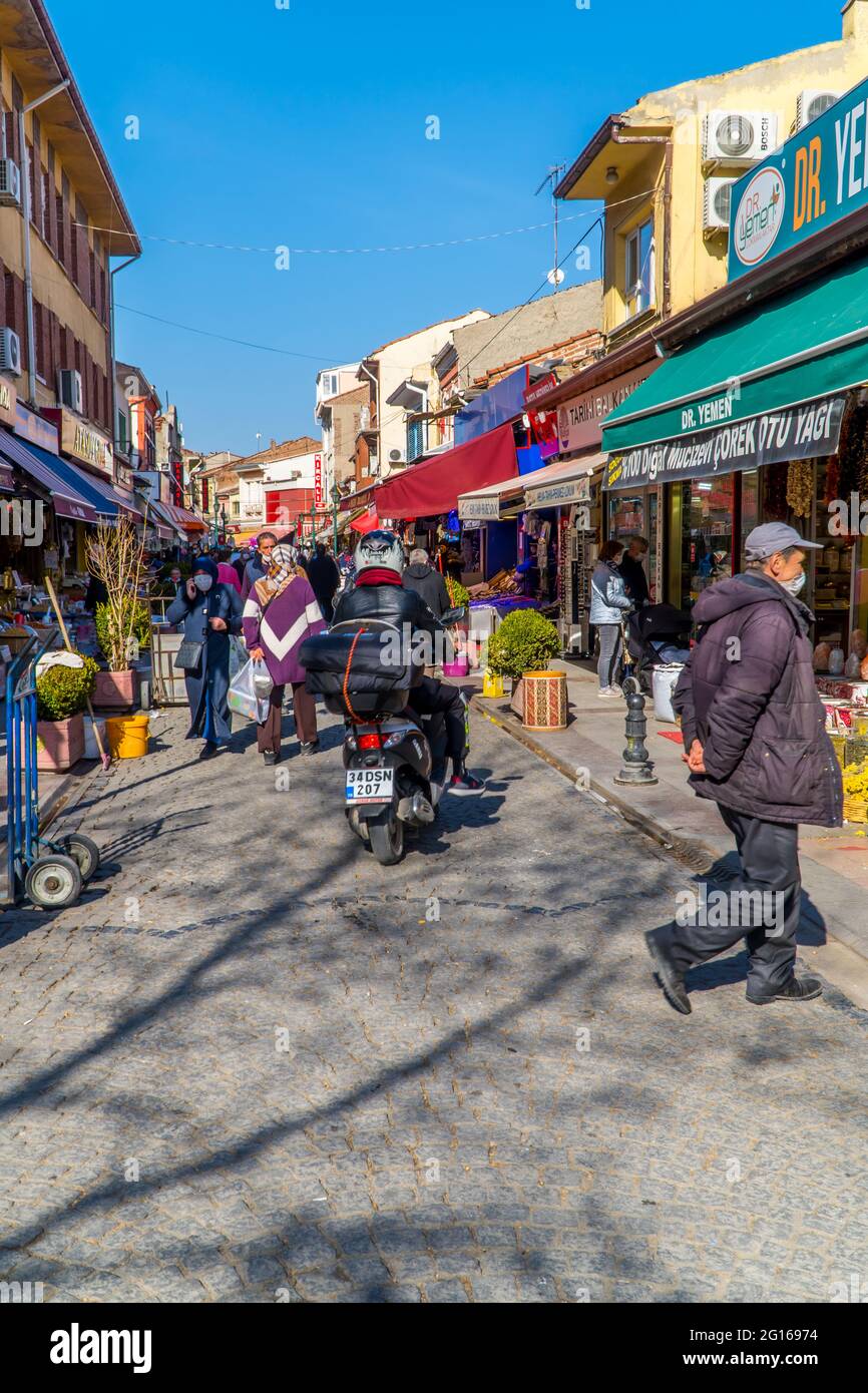 Straßenfotografie osmanischer Häuser in Odunpazari - Eskisehir, Türkei Stockfoto