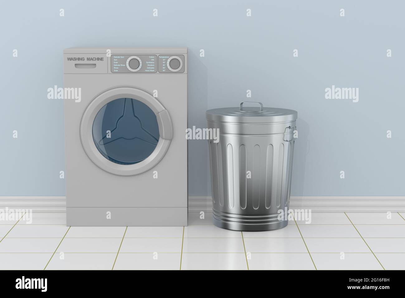 Waschmaschine im Badezimmer. 3d-Illustration Stockfoto
