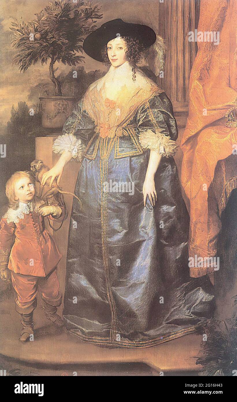 Anton Van Dyck - Königin Henriet Mari Ihr Zwerg Sir Jeffrey Hudson 1633 Stockfoto