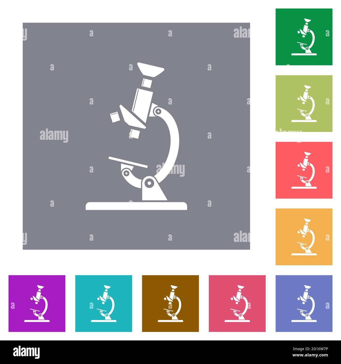 Mikroskop flache Symbole auf einfachen farbigen quadratischen Hintergründen Stock Vektor