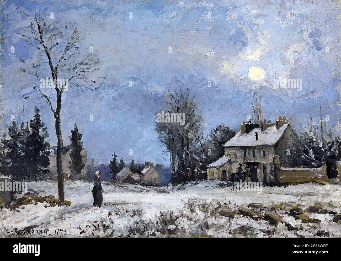 Camille Pissarro - Le Relais De Poste Route De Versailles Louveciennes Neige Stockfoto