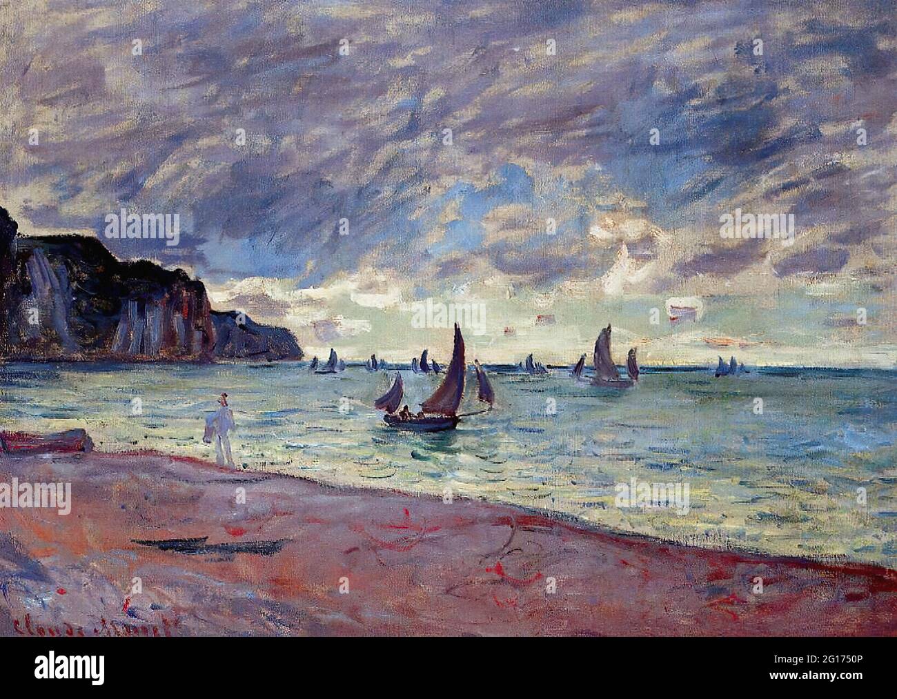 Claude Monet - Fischerboote Beach Cliffs Pourville 1882 Stockfoto