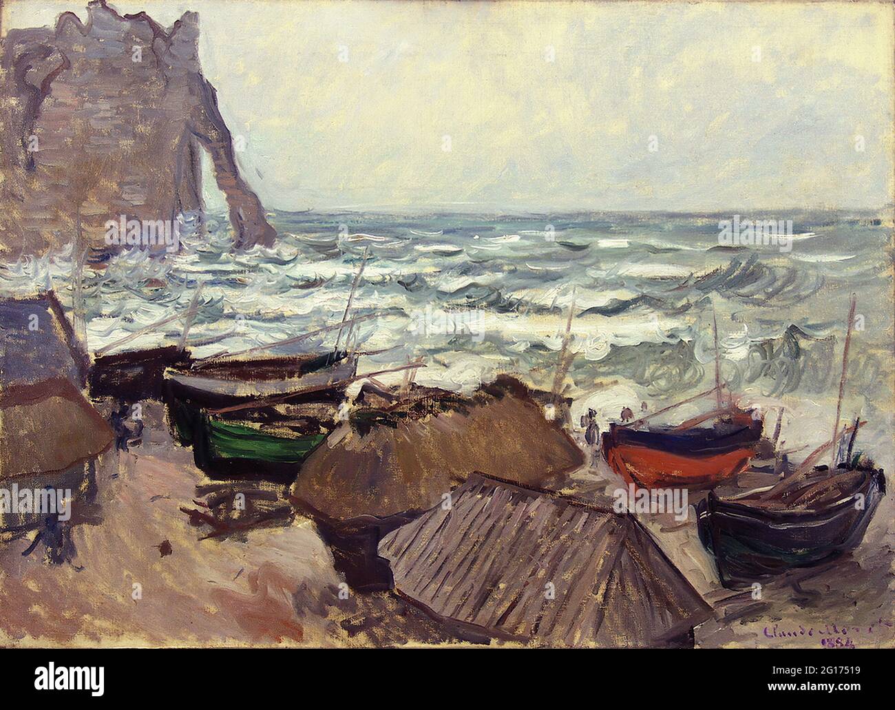 Claude Monet - Fischerboote Strand Etretat 1884 Stockfoto
