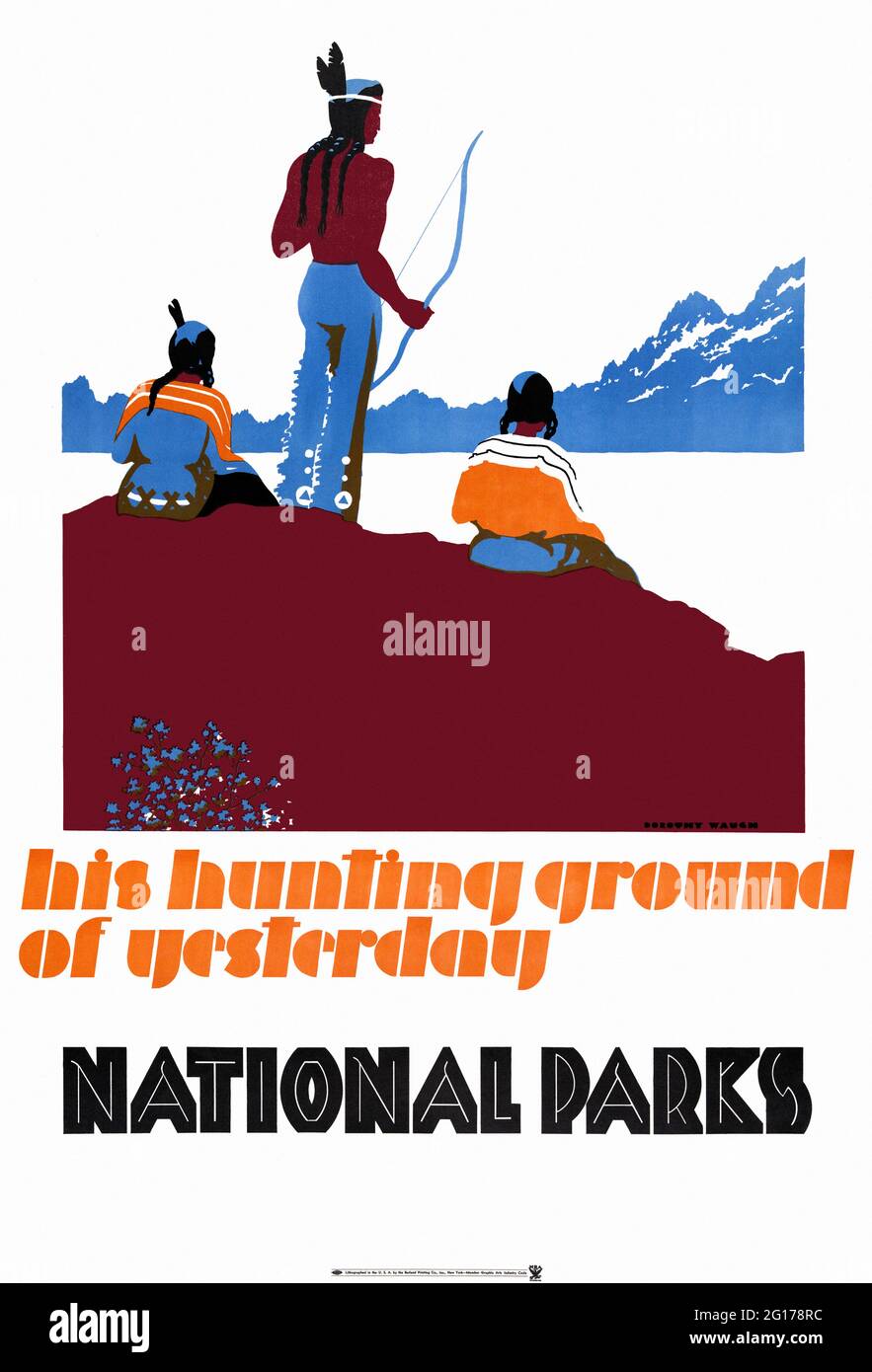 Sein Jagdgebiet von gestern. National Parks von Dorothy Waugh (1896-1996). Restauriertes Vintage-WPA-Poster, das 1930 in den USA veröffentlicht wurde. Stockfoto