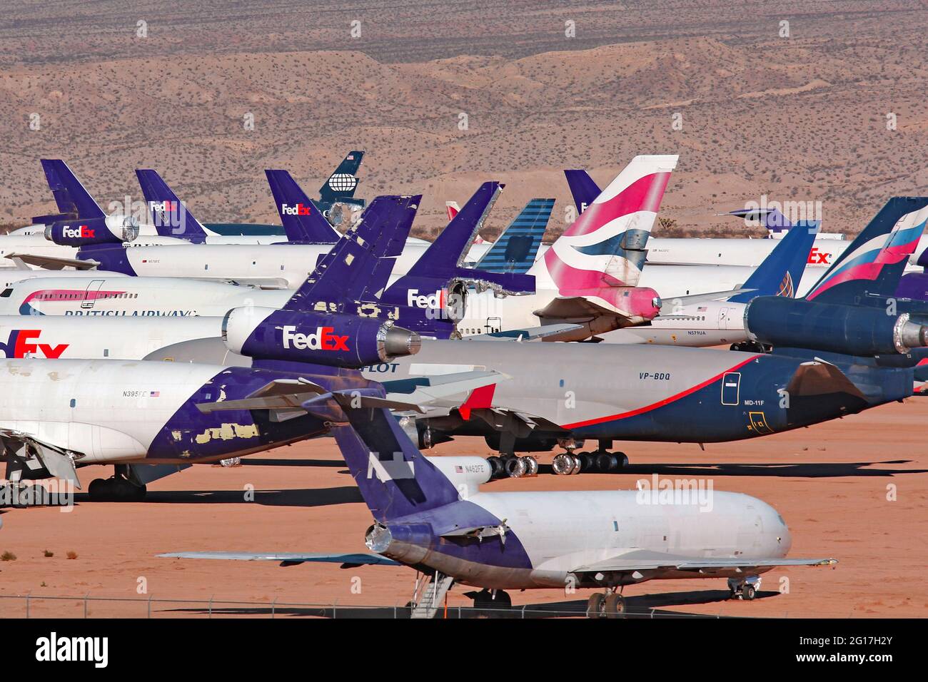 Flugzeug im Lager in Victorville, Kalifornien Stockfoto