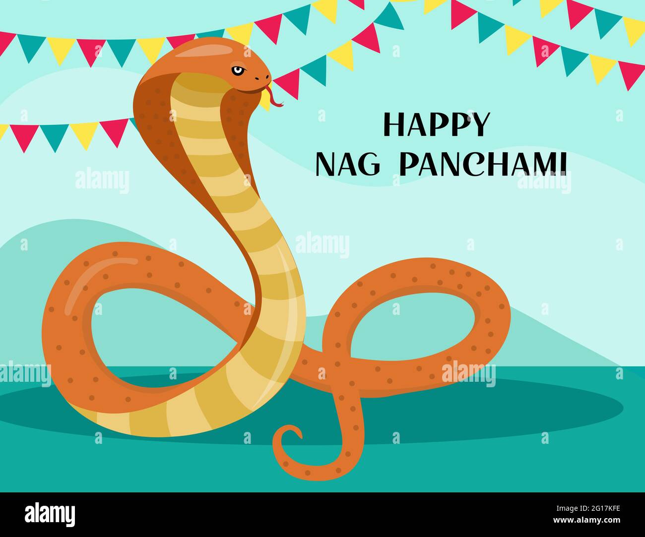 Glückliche Nag Panchami Grußkarte mit Kobra König. Snake Festival in Indien. Vektorgrafik Stock Vektor