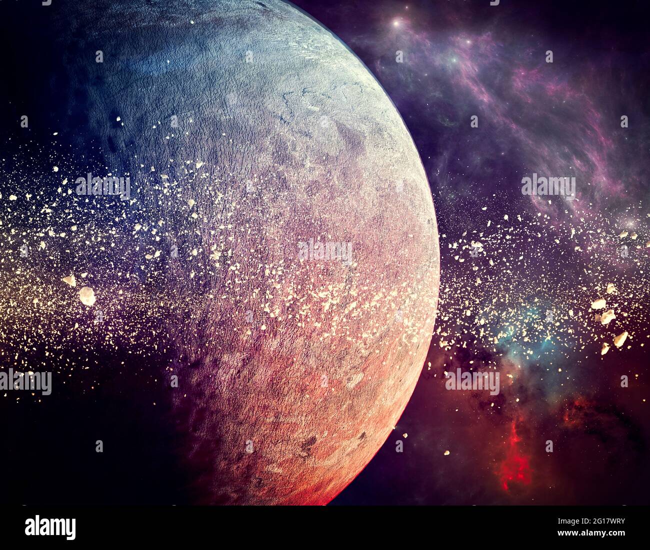 Ein Planet wird von einem Planeten umkreigelt. Planet und Aeroid. Neue Welten, Exoplanet. 3d-Rendering. Sci-Fi Stockfoto