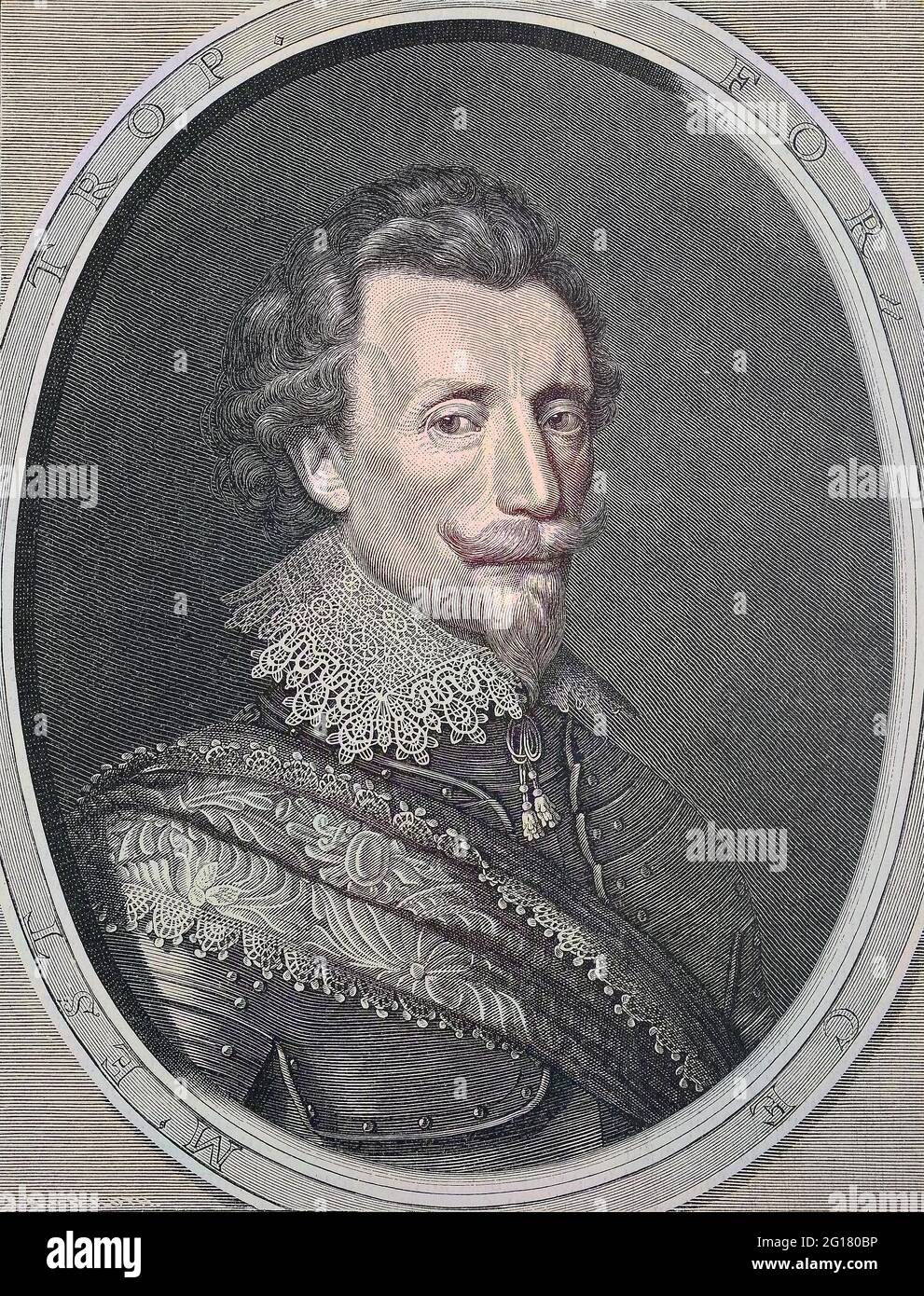 Ernst Graf von Mansfeld, c. 1580. - 29. November 1626, war deutscher Militärkommandant in den frühen Jahren des Dreißigjährigen Krieges, Gravieren von Delff, 1624, nach einem Gemälde von Miereveld / Ernst Graf von Mansfeld, um 1580 - 29. November 1626, war ein deutscher Feldherr in den Anfangsjahren des Dreijährigen Krieges, Kupferstich von Delff, 1624, nach einem Gemälde von Miereveld, historical, digital improved Reproduktion of an original from the 19th century / digitale Reproduktion einer Originalvorlage aus dem 19. Jahrhundert, Originaldatum nicht bekannt, Kolorierung, koloriert, handfarben Stockfoto