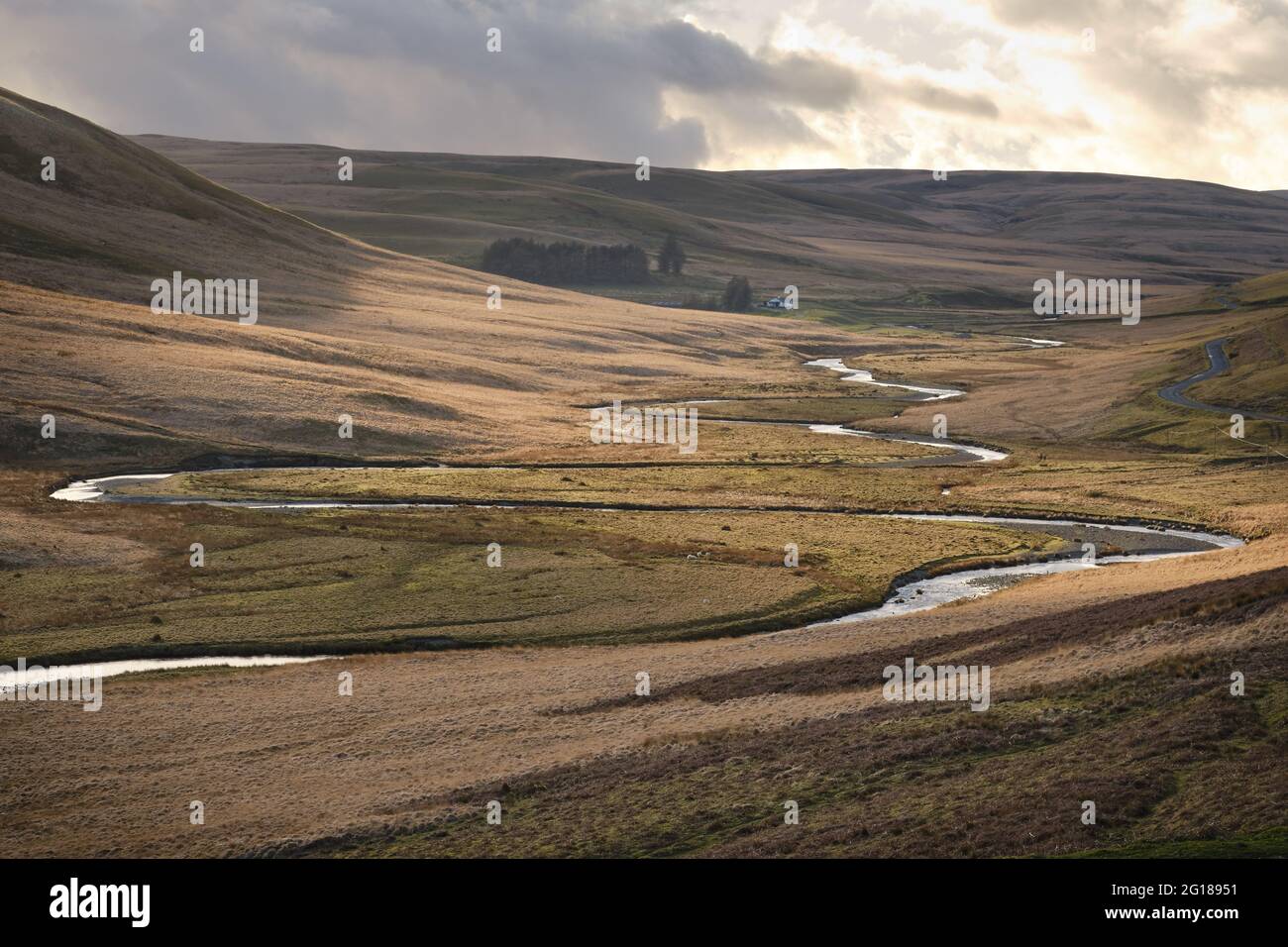 Das sich schlängelnde Elan Valley in der Mitte von Wales Stockfoto