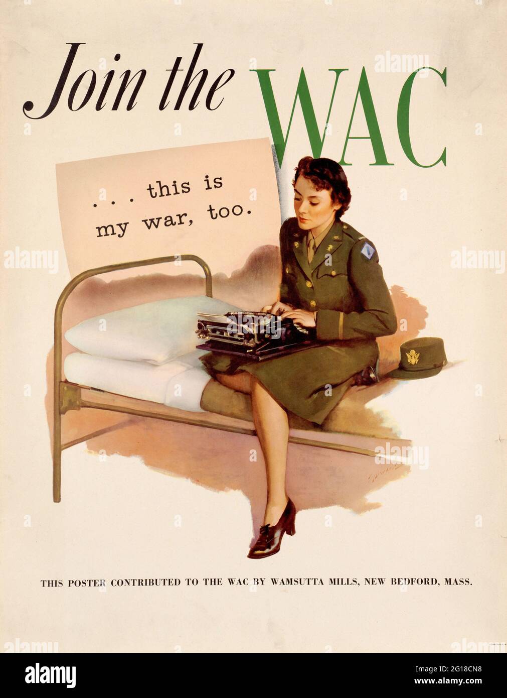 Ein altes Plakat aus dem 2. Weltkrieg, das das Frauenarmee-Korps (WAC) wirbt Stockfoto