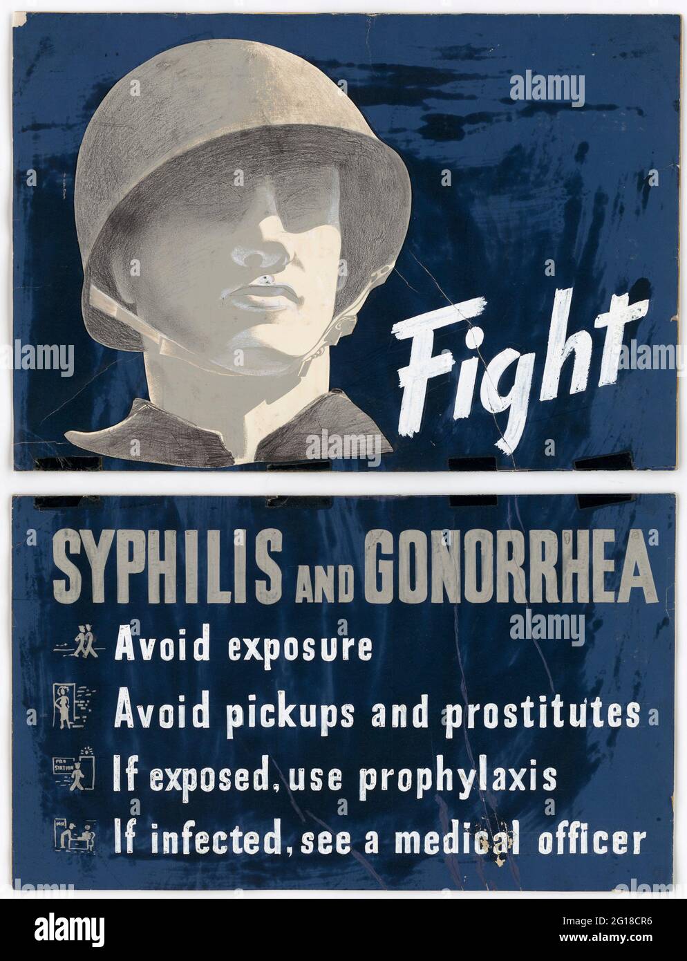 Ein altes amerikanisches Plakat aus dem 3. Weltkrieg, das Soldaten vor den Gefahren der VD (Geschlechtskrankheit) warnt Stockfoto