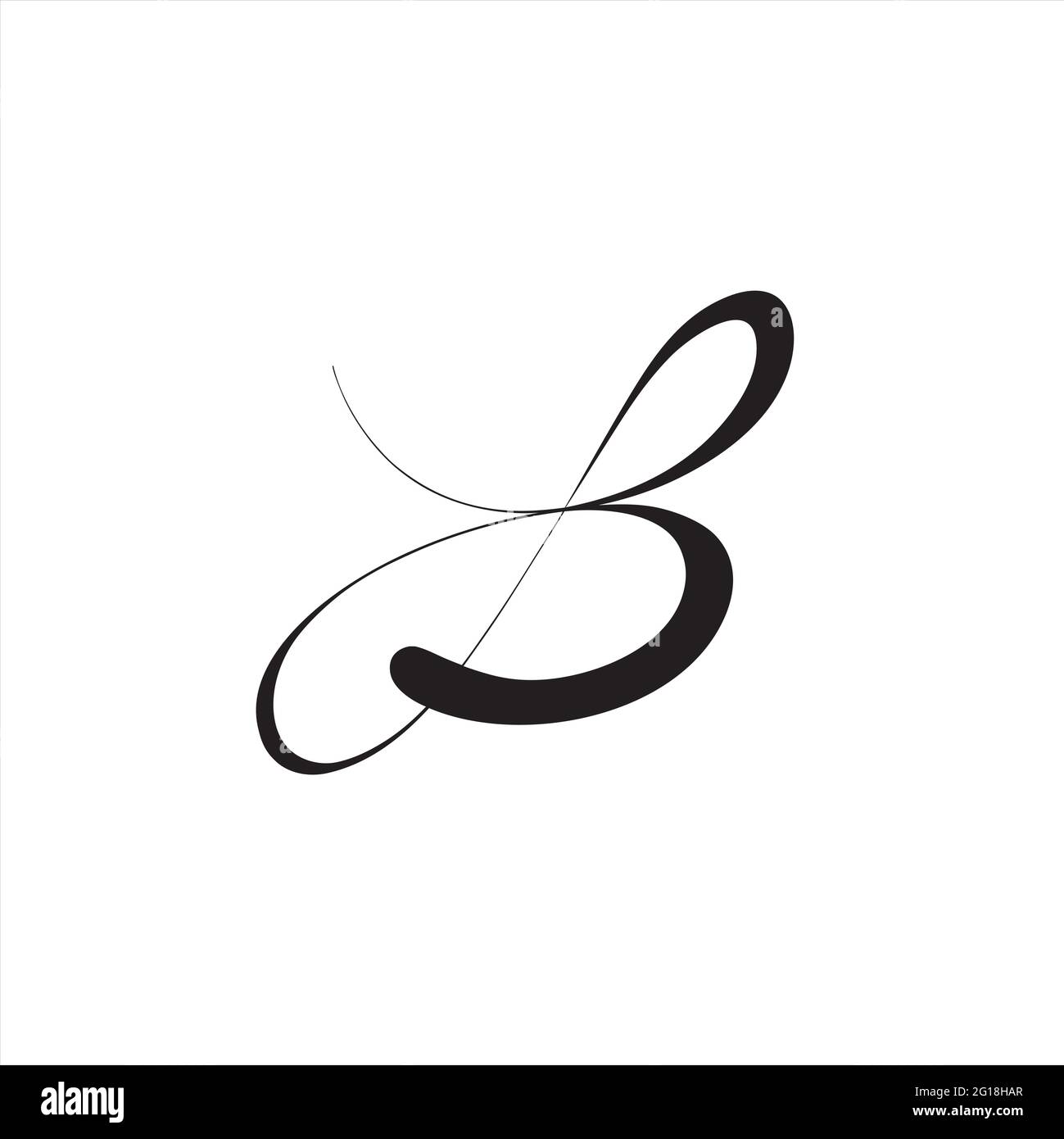 Kalligraphischer, handgeschriebener B-Buchstabe. Elegante, feminine, Hochzeit Charakter Form. Groß geschriebene Initiale. Stock Vektor