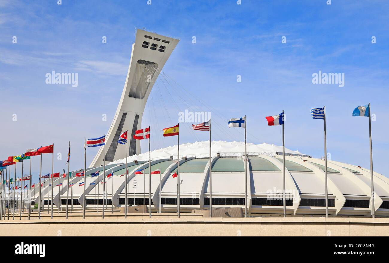 Montreal Olympic Stadium und Schrägturm in Quebec, Kanada Stockfoto