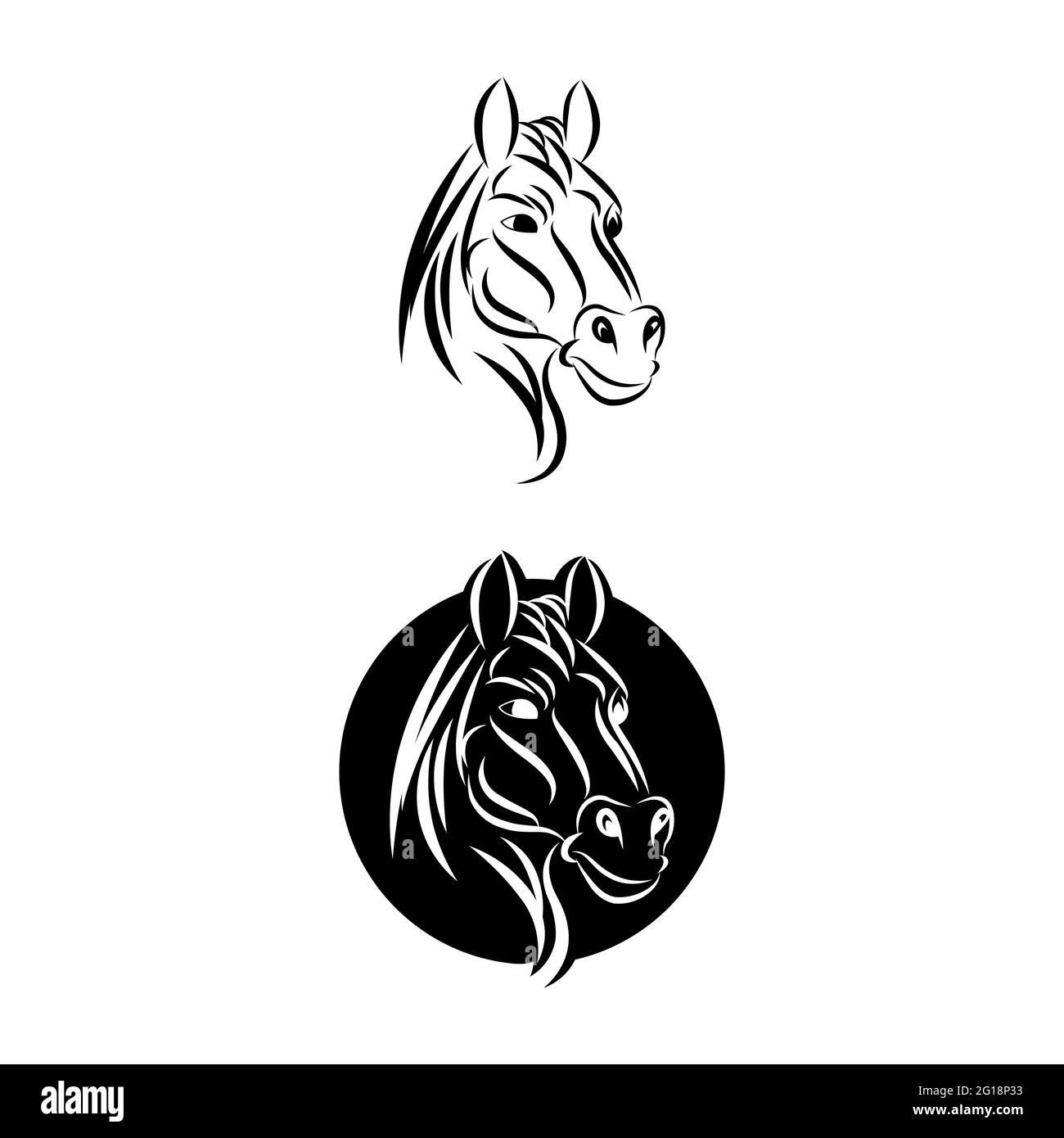 Schwarzer Kopf Pferd Symbol Vektor isoliert auf weißem Hintergrund. Vektorgrafik mit schwarzem Kopf, bearbeitbarer Kontur und EPS10. Schwarzes Pferdekopf-Symbol Stock Vektor