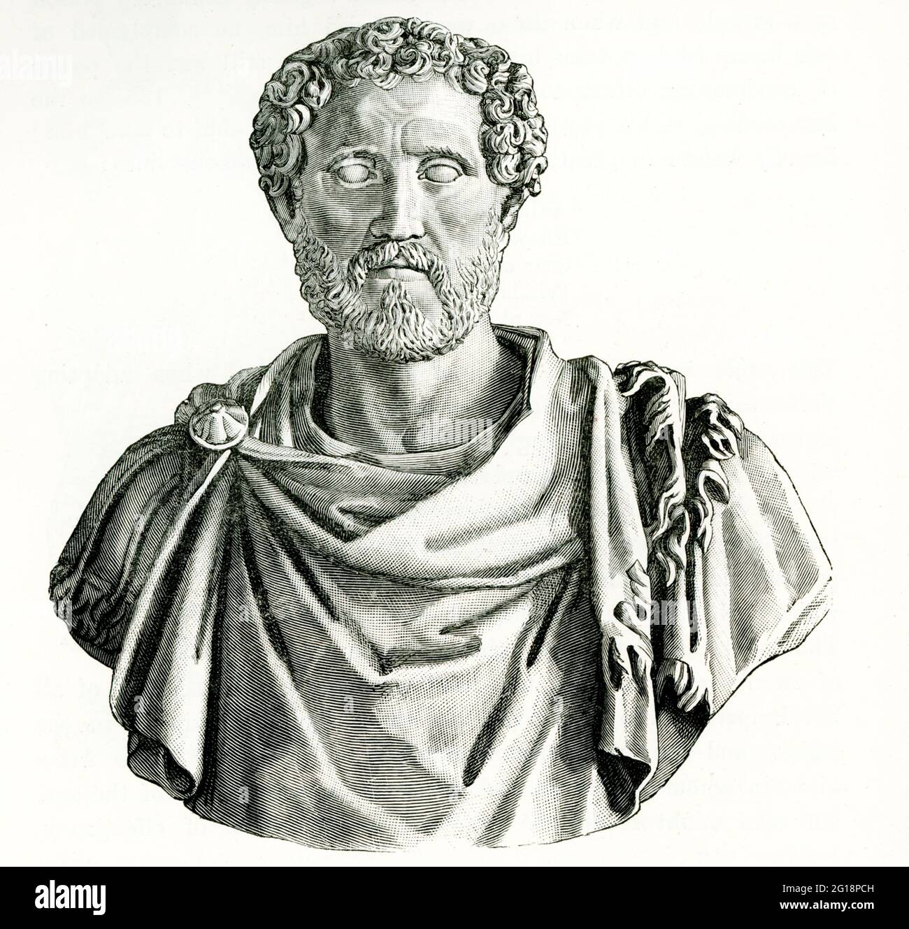 Diese Abbildung zeigt die Büste des Antoninus, die im Vatikan untergebracht ist. Titus Aelius Hadrianus Antoninus Pius war von 138 bis 161 römischer Kaiser. Er war einer der fünf guten Kaiser aus der Nerva-Antonine-Dynastie. Geboren in einer senatorialen Familie, bekleidete Antoninus während der Herrschaft von Kaiser Hadrian verschiedene Ämter. Stockfoto