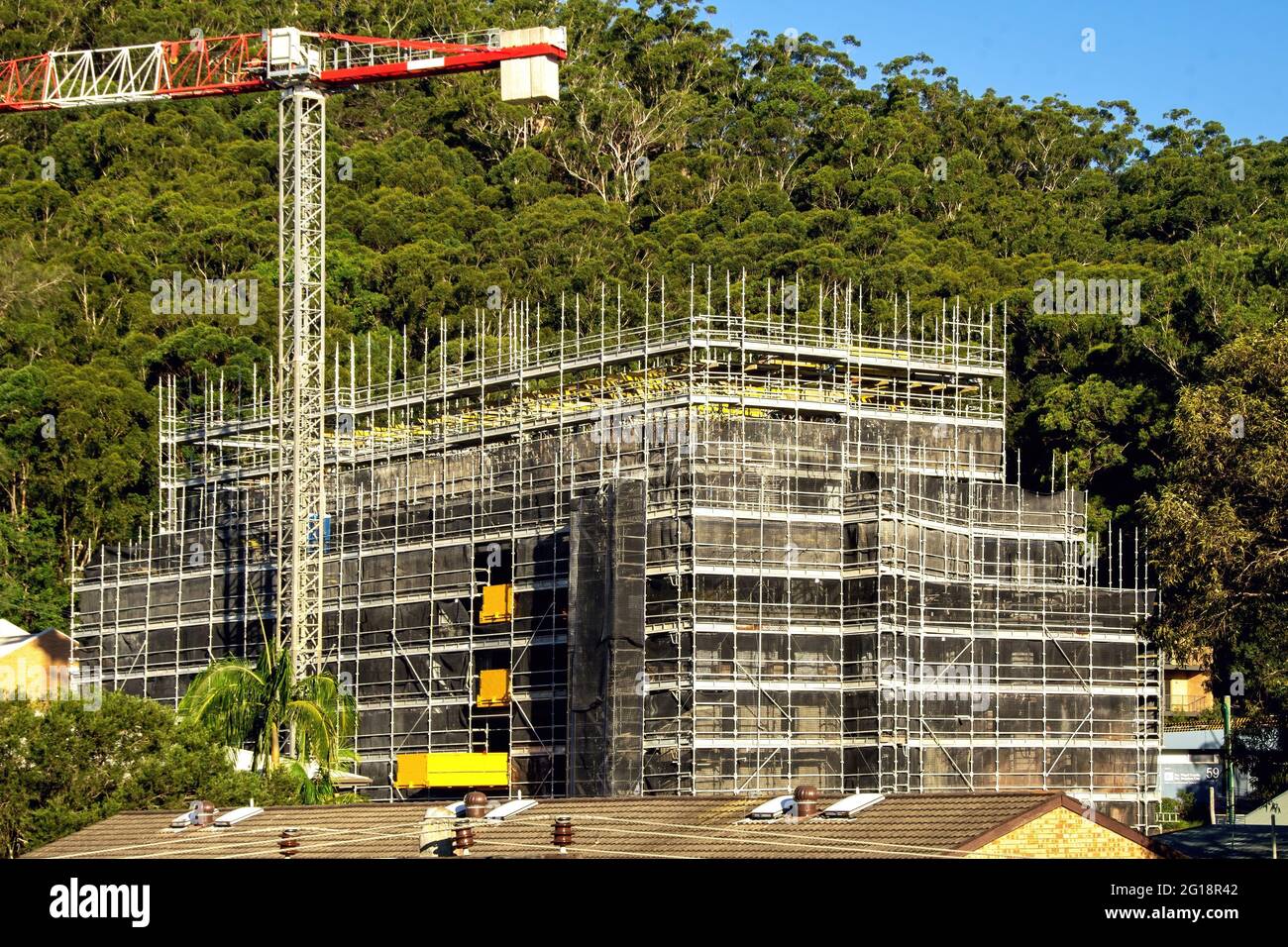 April 19. 2021. Fortschritte beim Bau Update Fotos über neue Wohneinheiten Entwicklung bei 56-58 Beane St. Gosford. Australien. Bild zur kommerziellen Verwendung Stockfoto