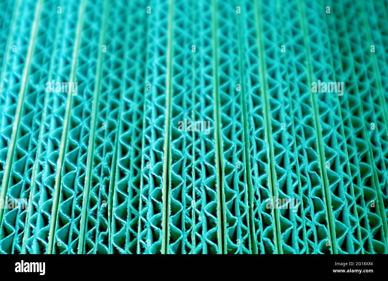 Nahaufnahme Textur von Unfold Cyan farbige Wellpappe Boxen Stapel Stockfoto