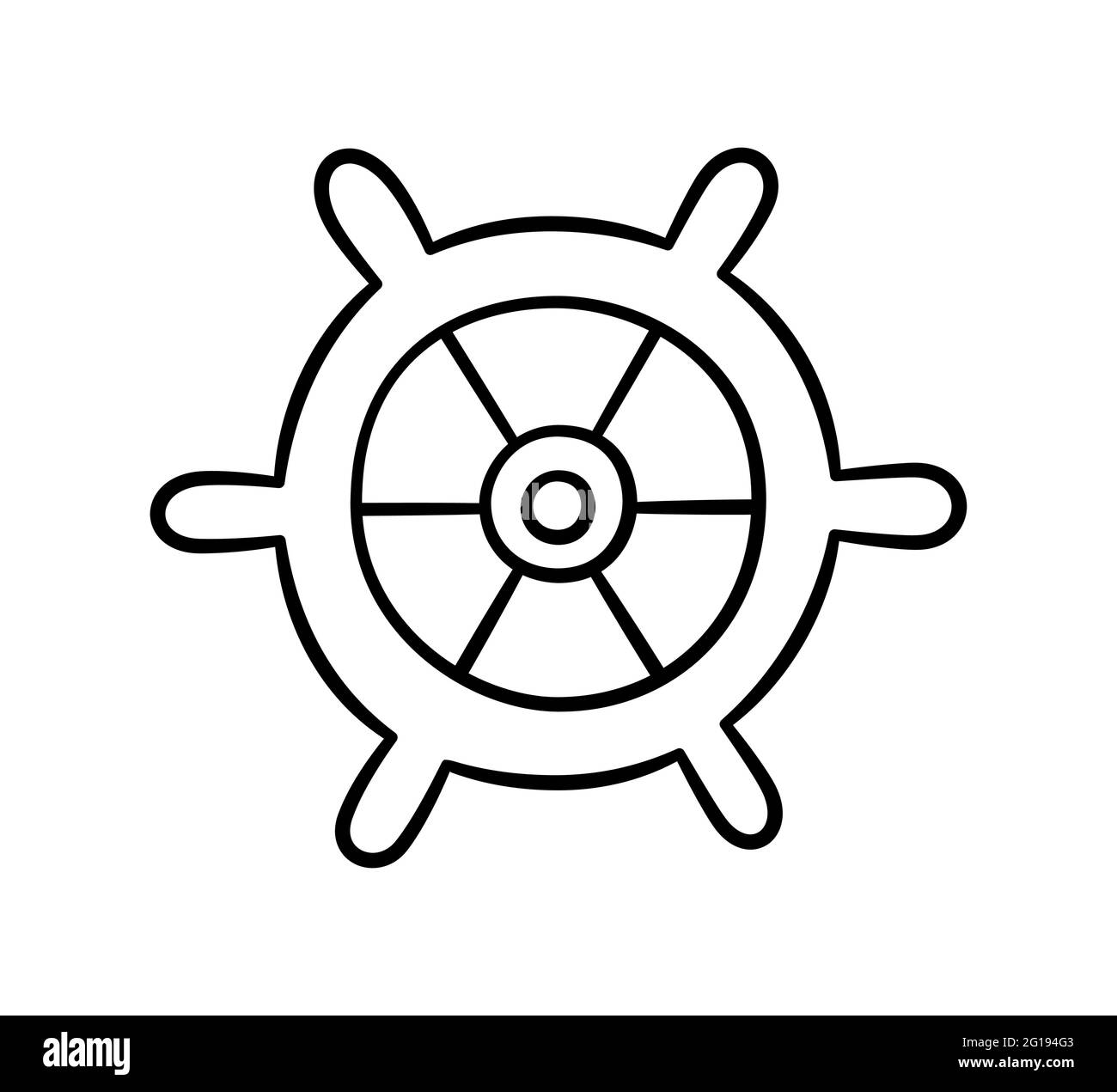 Lenkrad des Schiffes. Kinderzeichnung. Vektorgrafik im Doodle-Stil auf weißem Hintergrund Stock Vektor