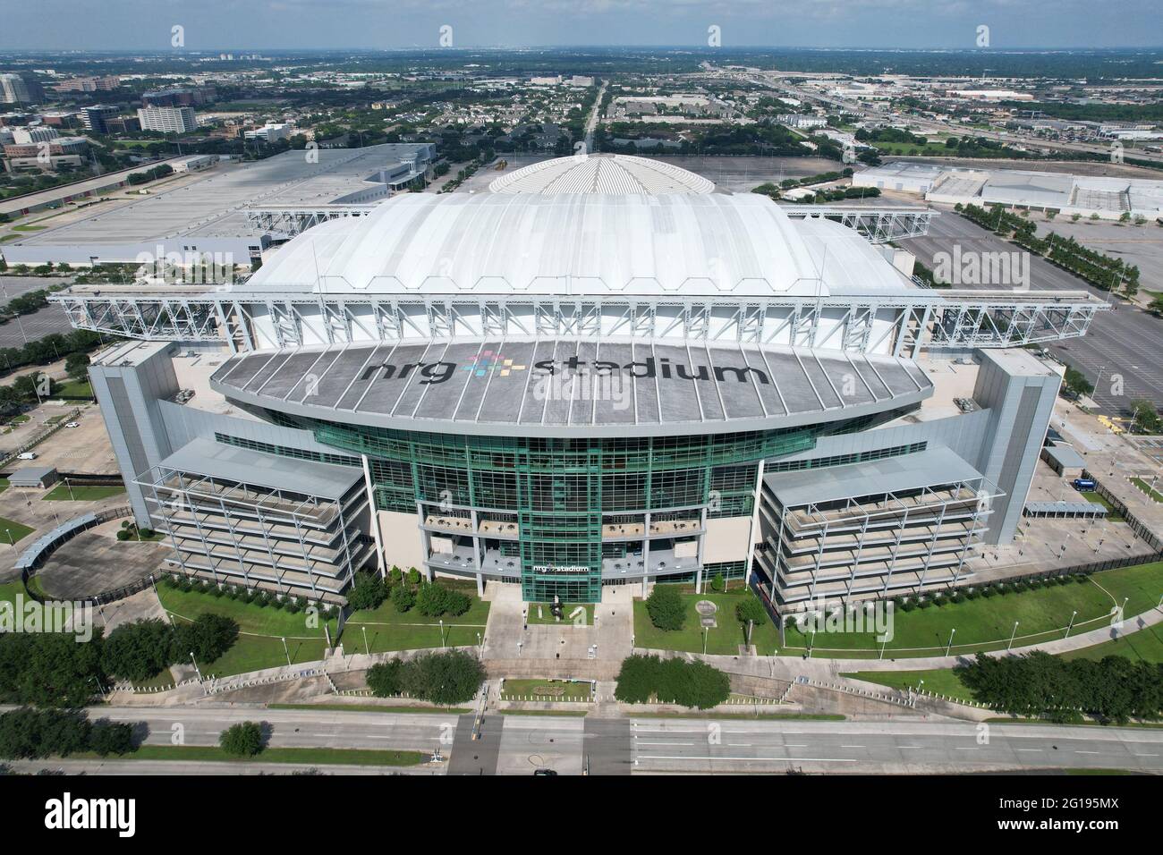 Eine Luftaufnahme des NRG Stadions und Astrodome, Sonntag, 30. Mai 2021