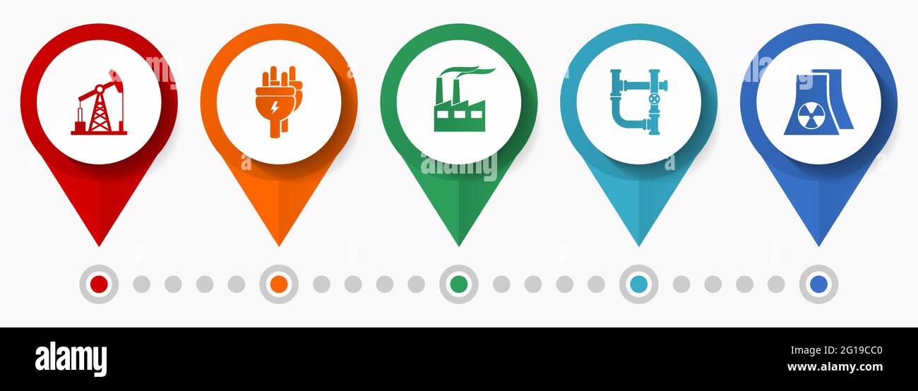 Industrie, Technologiekonzept Vektor-Icon-Set, flache Design-Zeiger, Infografik-Vorlage Stock Vektor