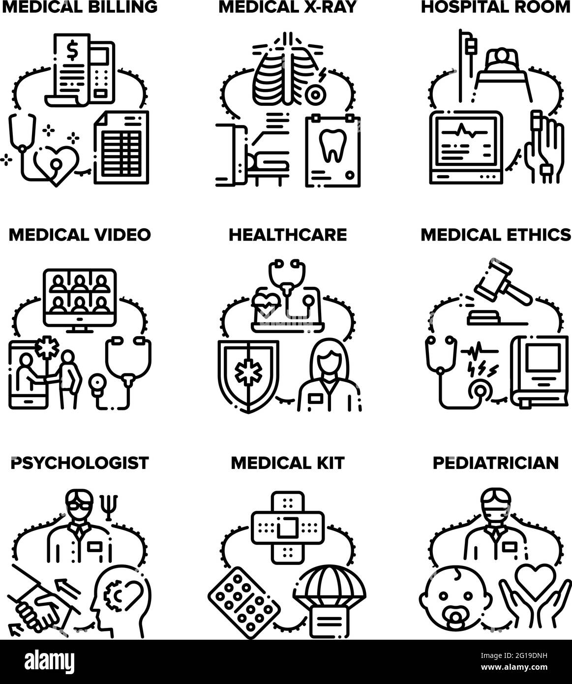 Medizinische Healthcare Set Icons Vektor Schwarz Illustration Stock Vektor