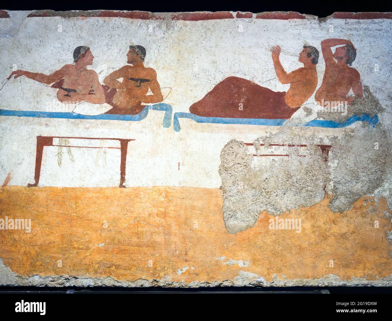 Fresko aus dem 'Grab des Tauers' (Tomba del Tuffatore) 480/70 v. Chr. - Archäologisches Gebiet von ​​Paestum - Salerno, Italien Stockfoto