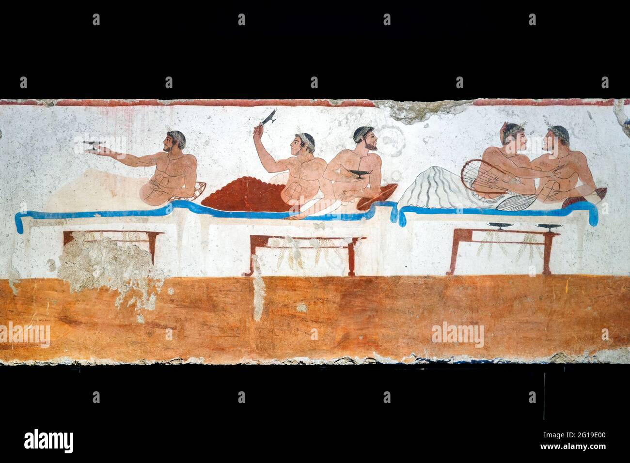 Fresko aus dem 'Grab des Tauers' (Tomba del Tuffatore) 480/70 v. Chr. - Archäologisches Gebiet von ​​Paestum - Salerno, Italien Stockfoto
