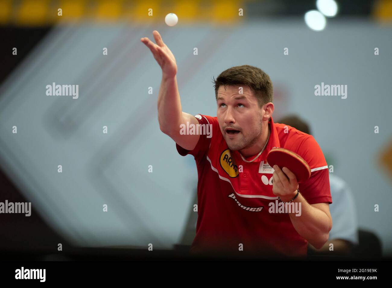 Dortmund, Deutschland. Juni 2021. Finale 2021 - Tischtennis Bundesliga Finale Borussia Düsseldorf - 1. FC Saarbrücken TT in der Helmut Körnig Halle: Kristian Karlsson in Düsseldorf im Einsatz. Quelle: Bernd Thissen/dpa/Alamy Live News Stockfoto