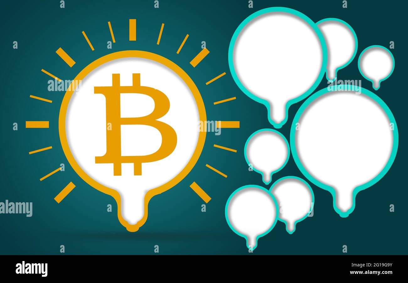 Illustration der Glühbirne mit einem Bitcoin-Zeichen, 3D-Rendering Stockfoto