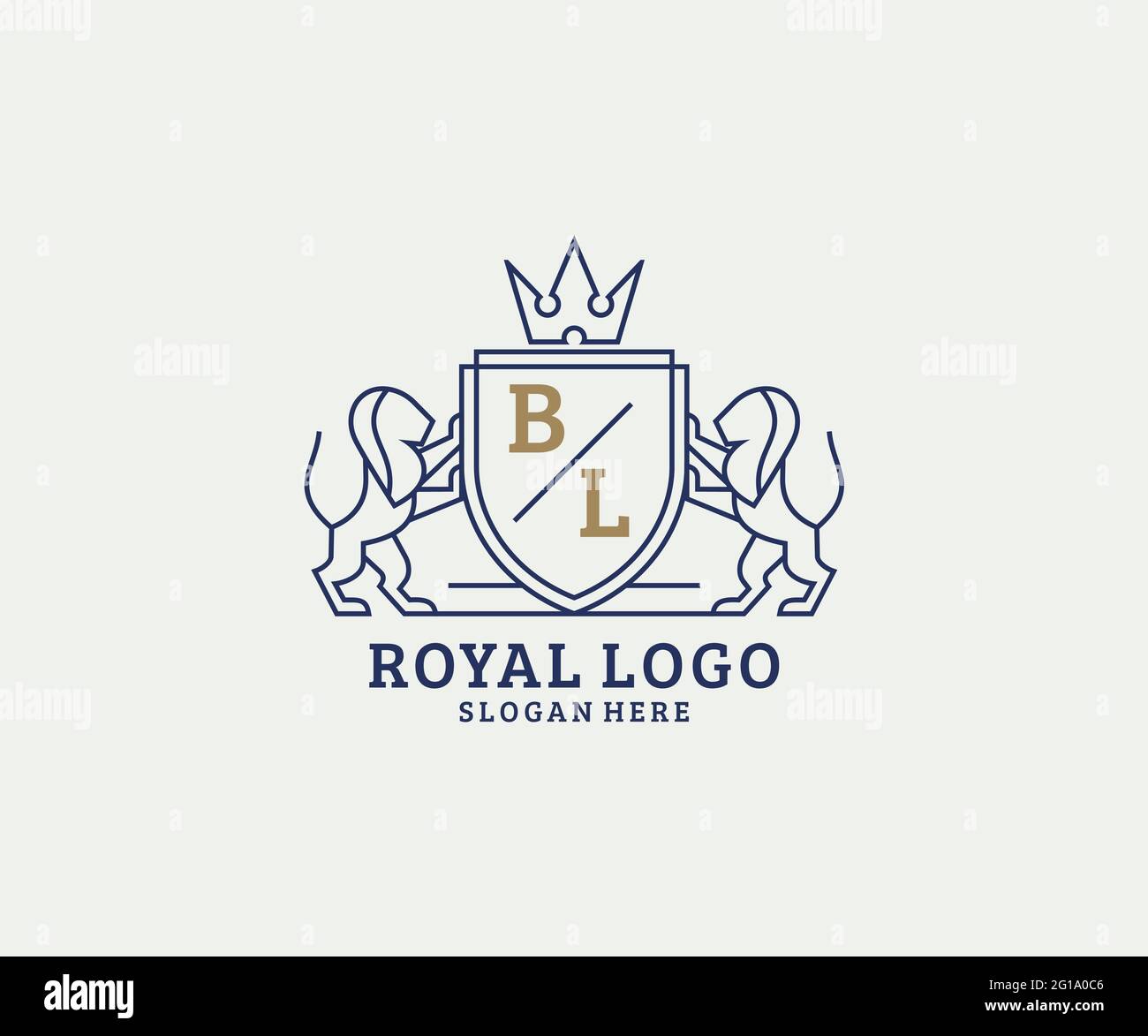 BL Letter Lion Royal Luxury Logo Vorlage in Vektorgrafik für Restaurant, Royalty, Boutique, Cafe, Hotel, Wappentisch, Schmuck, Mode und andere Vektor il Stock Vektor