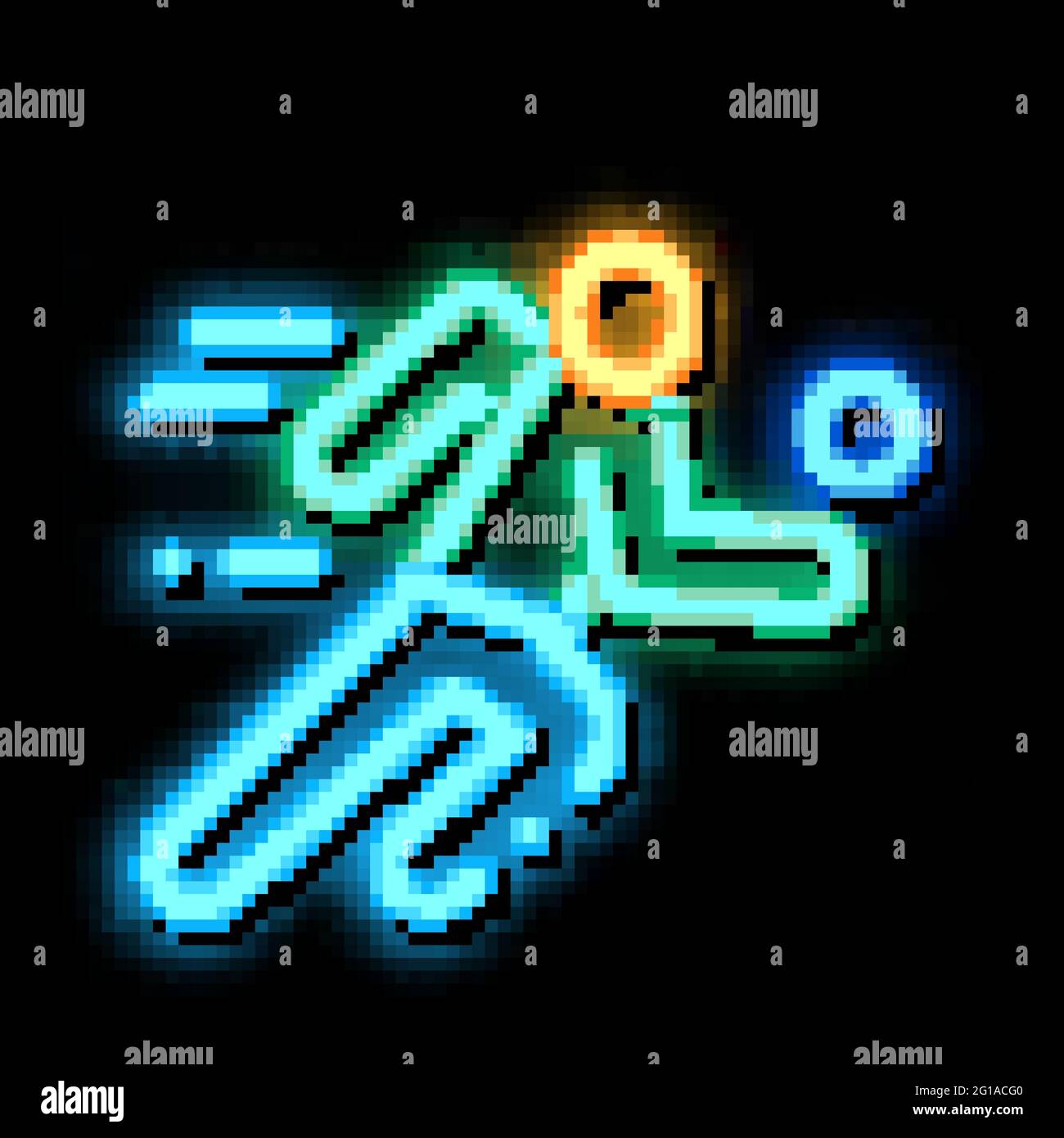 Volleyball-Spieler im Lauf Neon leuchten Symbol Illustration Stock Vektor