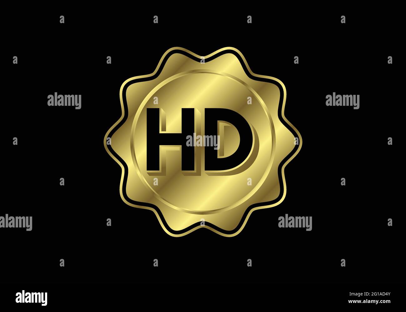 Golden HD Video Resolution Icon Logo, High Definition TV / Game Screen Monitor Display Label, HD Label Web-Taste. Stock Vektor