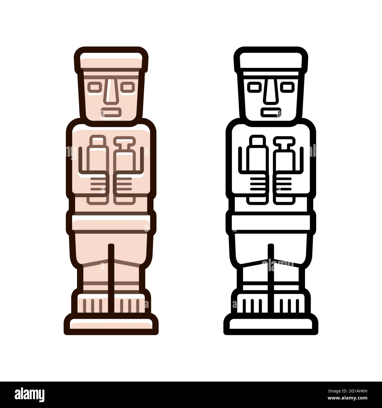 Ponce Monolith, Steinstatue aus Tiwanaku, Bolivien. Farb- und Schwarz-Weiß-Vektorsymbol. Stock Vektor