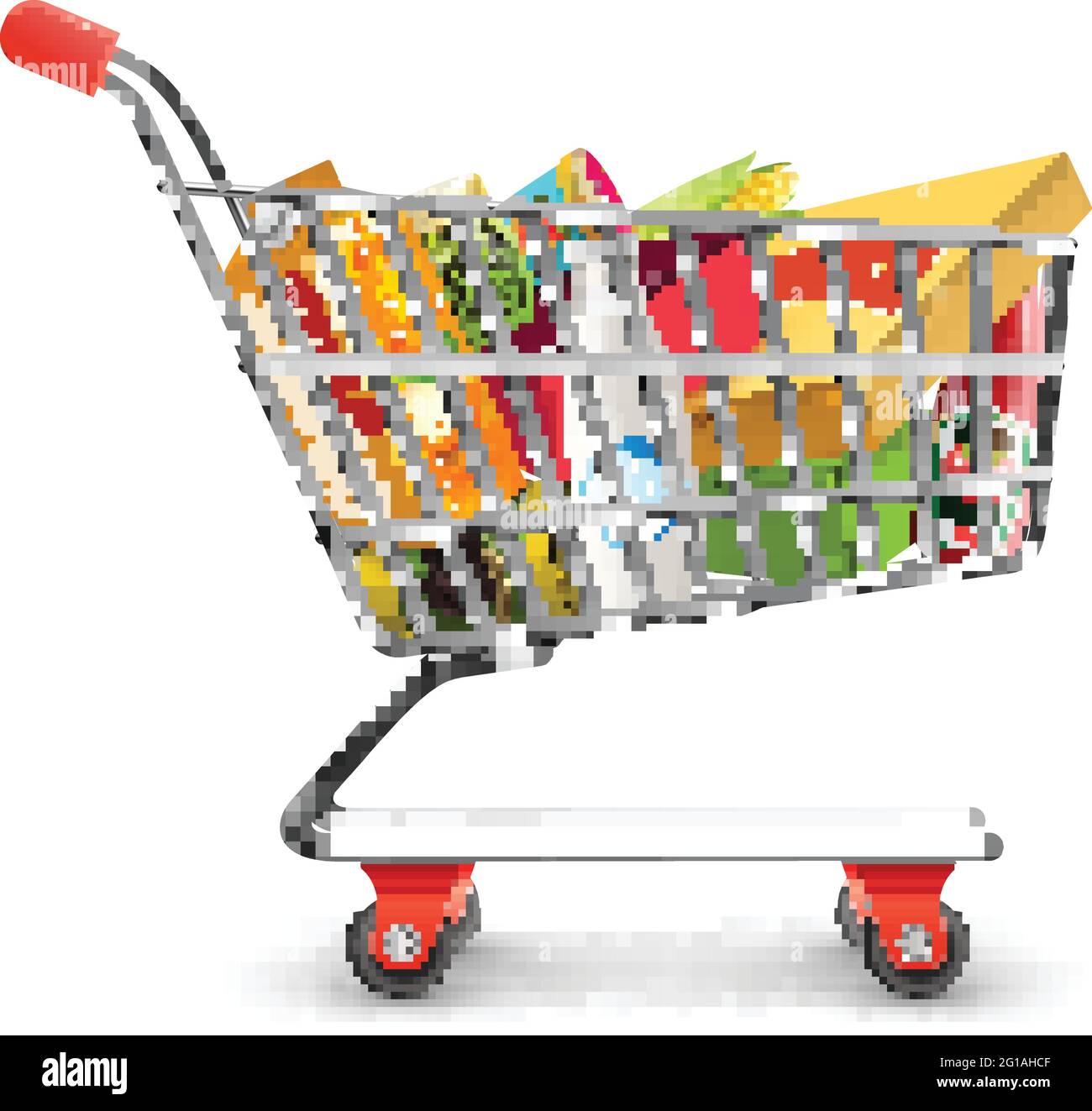 Self-Service Supermarkt voll Einkaufswagen mit frischen Lebensmitteln und  roten Griff realistische Vektor-Illustration Stock-Vektorgrafik - Alamy